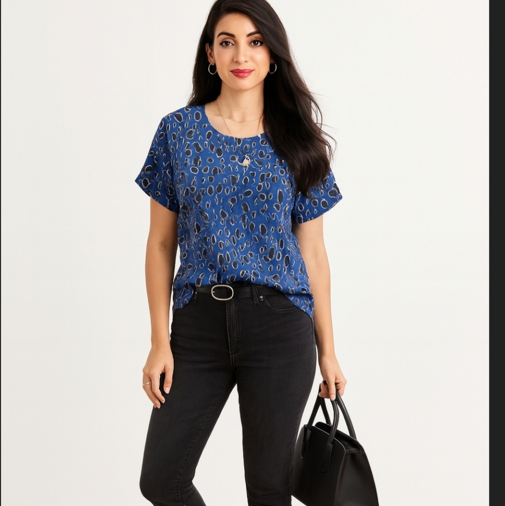 Sea New York Silk Animal Print Short Sleeve Blouse